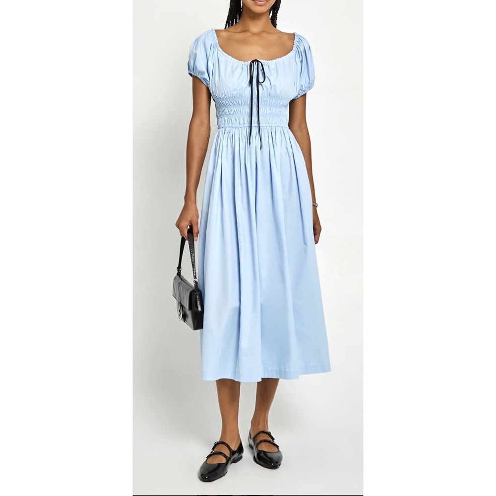 Few Moda o.p.t. Women Light Blue Smocked Cotton Midi Dress Puff Sleeve M